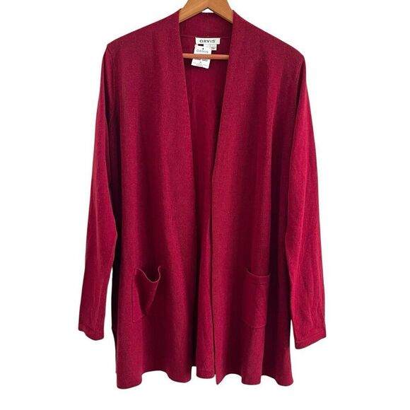 ORVIS Merino Wool Open Front Long Cardigan M Garnet Red Sweater Minimalist - Picture 1 of 11